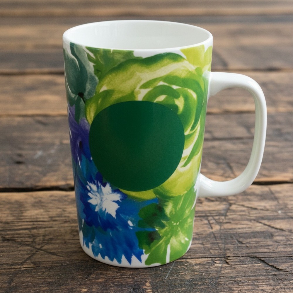 Starbucks Ceramic16 Oz Ceramic Mug Dot Collection 2014 Green Blue yellow Floral